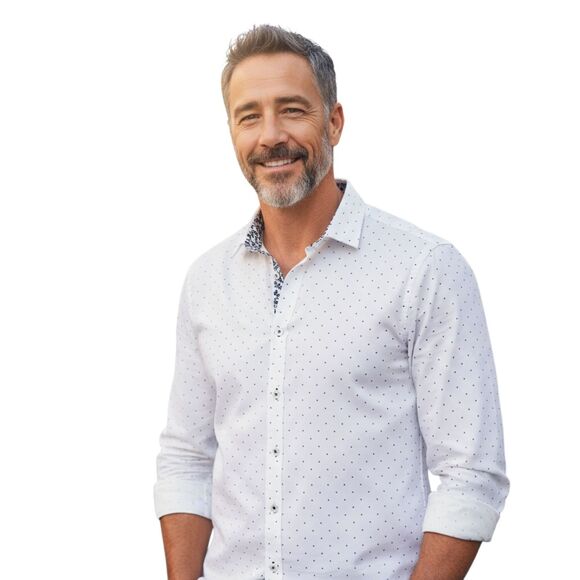 Denim & Flower White Polka Dot Button-Up Shirt M - Picture 1 of 9